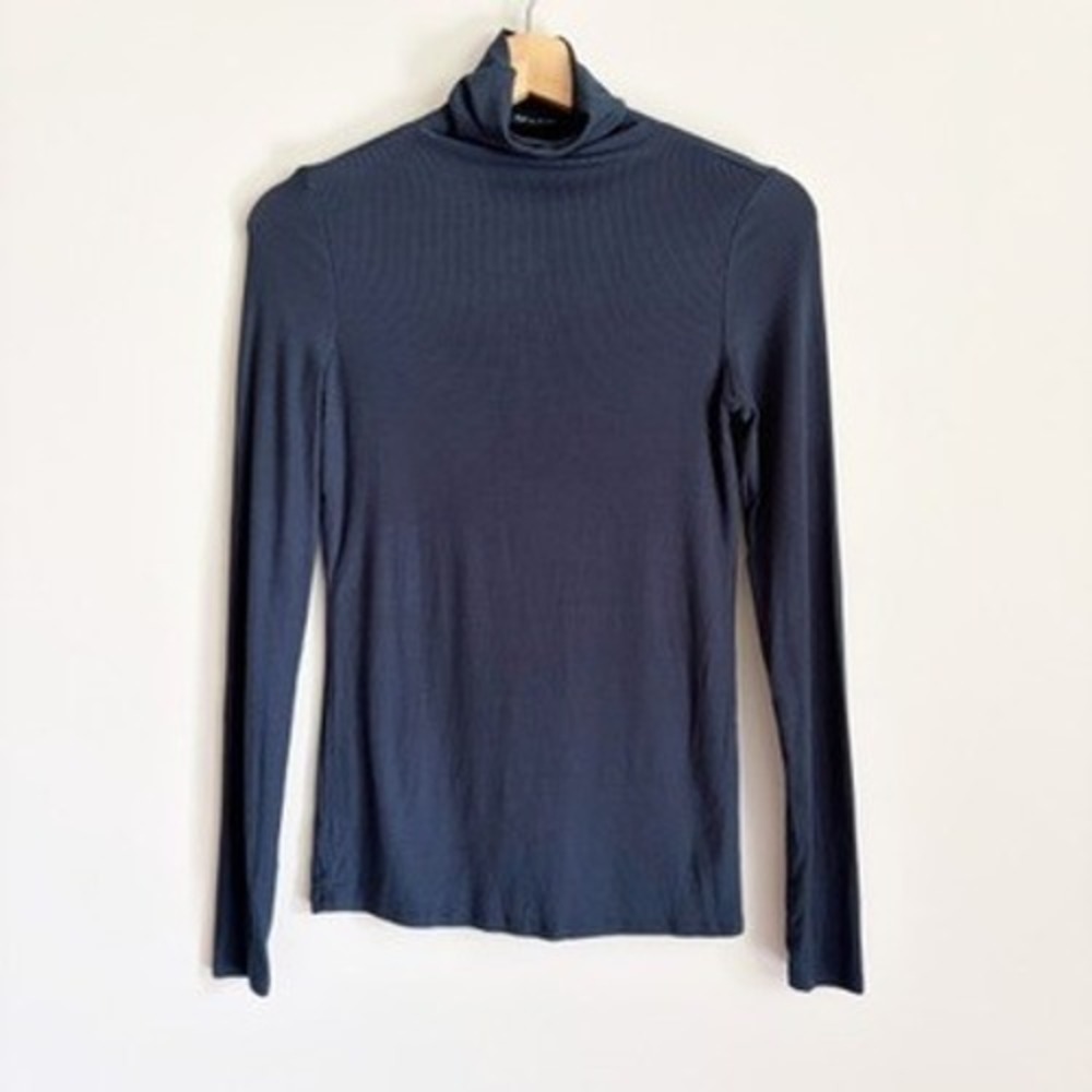AG Adriano Goldschmied Chels Ribbed Turtleneck Top XS Navy Blue Soft Stretchy